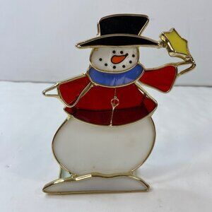 Stained Glass Snowman Tealight Holder White Red Black Blue Yellow